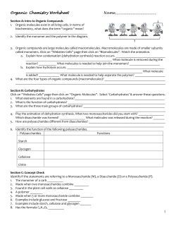 1 Organic Chemistry Worksheet Name