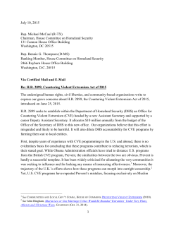 HR 2899, Countering Violent Extremism Act of 2015