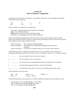 Lesson 10 Parts of Speech: Conjunctions