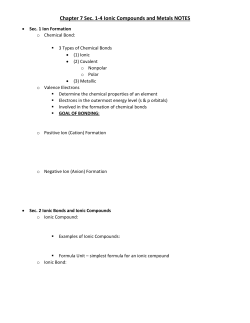 Chapter 7 Sec. 1-4 Ionic Compounds and Metals