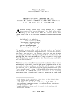 hannah arendt, shakespeare`s the tempest, and the politics of