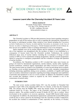 Lessons Learnt after the Chernobyl Accident 25 Years Later