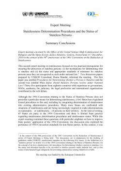 Geneva Meeting Conclusions on Statelessness Determination &hellip;