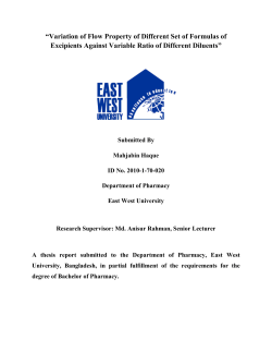 “Variation of Flow Property of Different Set of Formulas of Excipients