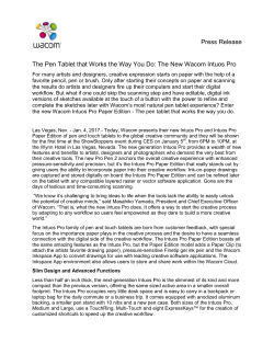 Press Release The Pen Tablet that Works the Way You Do: The