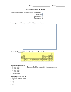 Pre-lab for Build an Atom 3 protons 4 neutrons 3 electrons
