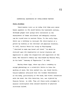 HISTORICAL BACKGROUND OF INTELLIGENCE TESTING Early