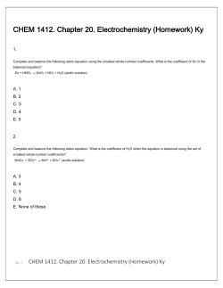 CHEM 1412. Chapter 20. Electrochemistry (Homework)