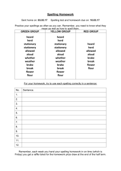 Spelling Homework heard herd stationary stationery allowed aloud