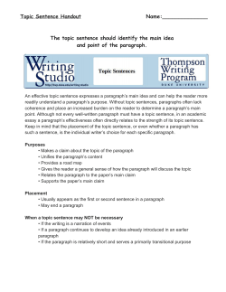 Topic Sentence Handout​ Name: The topic sentence should identify