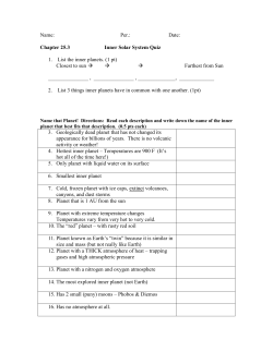 Chapter 25.3 Inner Solar System Quiz 1. List the inner planets. (1 pt)