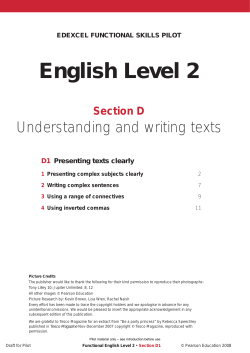 English Level 2: Section D1 (Understanding and writing texts