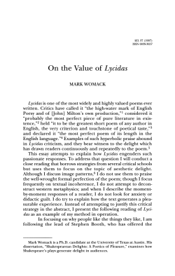 On the Value of Lycidas