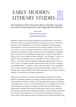 1 Chris Stamatakis, Sir Thomas Wyatt and the Rhetoric of Rewriting