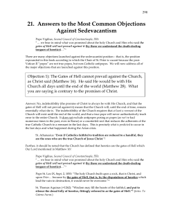 21. Answers to the Most Common Objections Against Sedevacantism
