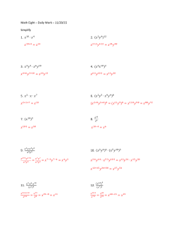 Math Eight &ndash; Daily Work &ndash; 11/20/15 Simplify 1. 10 ∙ 4 2. (     2    4)12