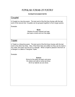 Popular FORMS OF POETRy Couplet Triplet