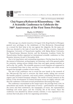 Cluj-Napoca/Kolozsv&aacute;r/Klausenburg &ndash; 700. A Scientific Conference