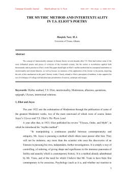 the mythic method and intertextuality in ts eliot`s poetry