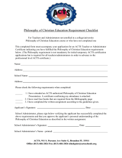 Philosophy of Christian Education Requirement Checklist