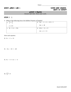 Honors Algebra 1 Unit 1 Solving Linear Equations What`s My