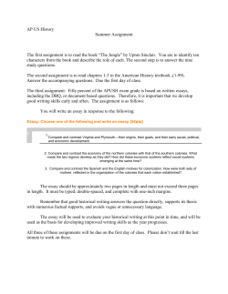 AP US History Summer Assignment The first assignment is to read