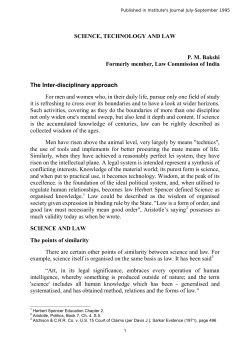 SCIENCE, TECHNOLOGY AND LAW P. M. Bakshi Formerly member