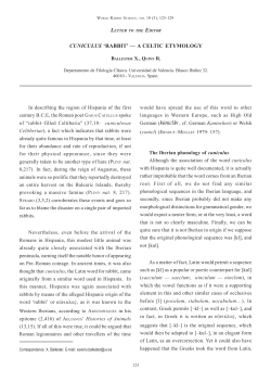 CUNICULUS `RABBIT` &mdash; A CELTIC ETYMOLOGY