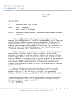 Certification of Ethics Agreement Compliance by Senate