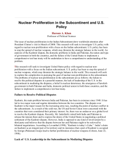 Nuclear Proliferation in the Subcontinent and US Policy