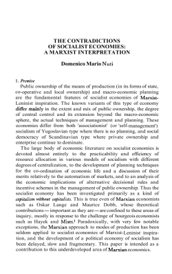 THE CONTRADICTIONS OF SOCIALIST ECONOMIES: A MARXIST