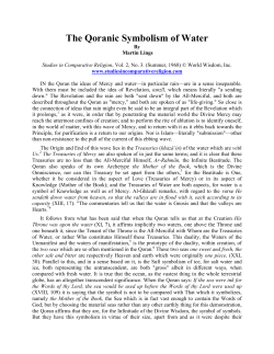 The Qoranic Symbolism of Water - Studies in Comparative Religion