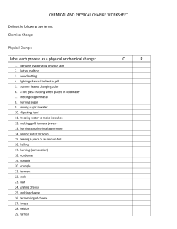 CHEMICAL AND PHYSICAL CHANGE WORKSHEET Label each