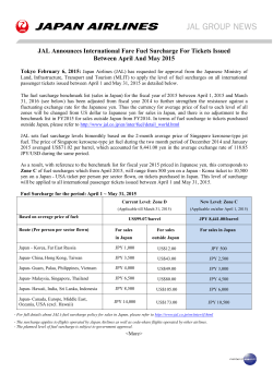 JAL Announces International Fare Fuel Surcharge For Tickets