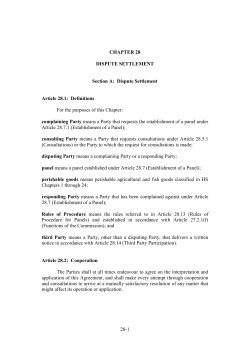 28-1 CHAPTER 28 DISPUTE SETTLEMENT Section A: Dispute