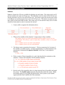 TASK 2.4.1: COTTON VS. CORN Solutions Suppose a farmer has