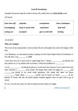 Level B Vocabulary Complete the journal using the words in the box