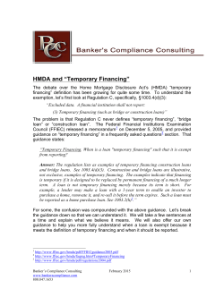 HMDA and &ldquo;Temporary Financing&rdquo; - Banker`s Compliance Consulting