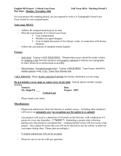 English 5H Project: Critical Lens Essay Fall Term