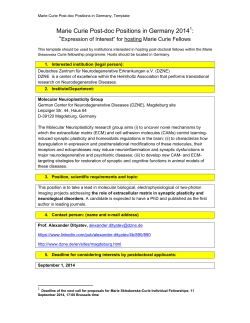 Marie Curie Post-doc Positions in Germany 20141: