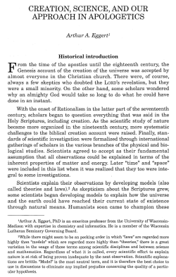 CREATION, SCIENCE, AND OUR APPROACH IN APOLOGETICS