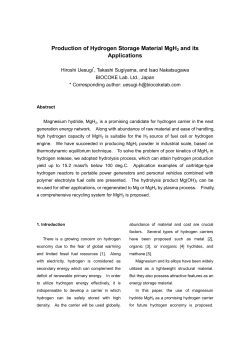 Production of Hydrogen Storage Material MgH2 and its Applications