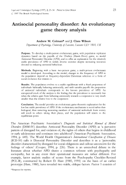 Antisocial personality disorder: An evolutionary game theory analysis