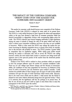 The Impact of the Uniform Consumer Credit Code Upon the Market