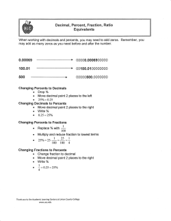 Decimal, Percent, Fraction, Ratio Equivalents