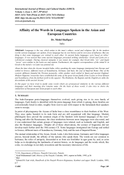 Affinity of the Words in Languages Spoken in the Asian and