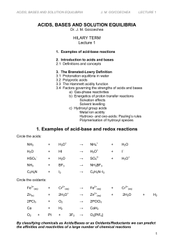 acids, bases and solution equilibria
