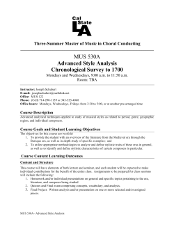 MUS 530A Advanced Style Analysis Chronological Survey to 1700
