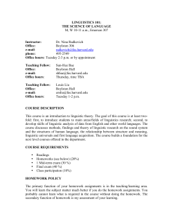 LINGUISTICS 101: THE SCIENCE OF LANGUAGE M, W 10