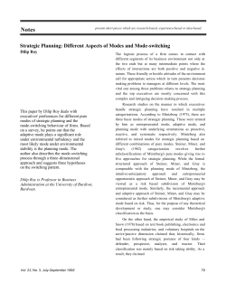 Strategic Planning: Different Aspects of Modes and Mode